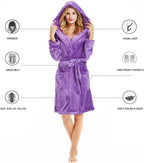 Women Hooded Fleece Robe, Short Plush Robes for Womens with Hood Soft Warm Spa Bathrobe