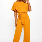 7-Color Fashion Lace-Up Button Short-Sleeved Women'S Jumpsuit